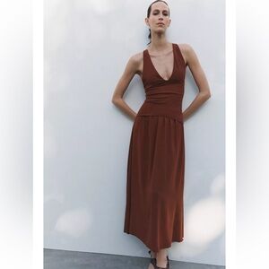 NWT Zara Burnt Orange Sleeveless Drop-Waist Dress